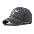 Casquette en coton délavé gris anthracite avec imprimé croix et texte God Wins - Noir