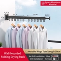 Black wall-mounted folding clothes rack in space aluminum with 12 hooks and 90cm length - Black (2-Fold/12 Hooks)