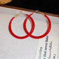 Red enamel hoop earrings with gold-plated hooks on white textured jewelry display tray - Alloy/925 Sterling Silver Pin / Regular Bright Red Style (Silver Pin)