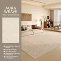 Beige striped velvet rug with waterproof surface and non-slip backing for living room - Ear Wind