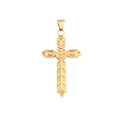 Colgante de cruz de acero inoxidable dorado con grabados de flores y hojas finas - Colgante Color Oro