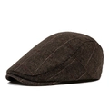 Brown herringbone tweed flat cap with subtle colored check patterns for men - Adjustable / Coffee
