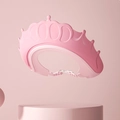Pink crown-shaped baby shower cap with adjustable strap for safe hair washing - Small Crown - Cute Pink