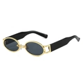 Vintage oval sunglasses with gold filigree metal frame and wide black temples for women - Gold Frame Grey Lens