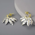 Leaf design earrings in silver with gold hooks and a refined matte frosted texture - Silver Tone Style (LFJC0017E)