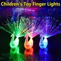Peacock LED finger lights for children in green, orange, and blue with fiber optic fans - Peacock Fiber Optic Ring