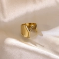 Adjustable golden stainless steel band ring featuring a bold letter Y design - Letter Y / Gold