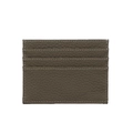 Detail of taupe lychee grain leather card holder with precise stitching and four card slots - Dark Khaki