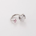 Silver horseshoe ring with sparkling clear and pink heart shaped crystals on white - Clear Heart & Pink Heart (6#)
