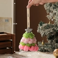 Pink and green plush Christmas tree ornament with silver star and Change ribbon strap - Charm / Cranberry Pink