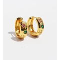 French vintage gold hoop earrings with colorful zircon stones and pink star charm - Multicolor (864)