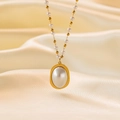 Elegant 18K gold-plated titanium steel necklace with small pearls and oval pearl pendant - 15【h1192】oval Pearl Necklace Gold
