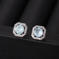 Elegant square stud earrings with light blue central gemstone and silver micro-inlay - Ice Flower Light Blue