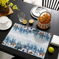 Christmas snowman placemat with blue vintage truck and reindeer on a dark wood table - 30*45CM Cotton Linen / Blue Truck Snowman