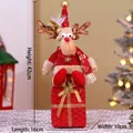 Christmas reindeer plush figure with red sequin hat on gift box, 42cm sitting decoration - Gift Reindeer