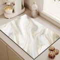 Absorbent marble pattern kitchen mat with white, grey, and golden accents on countertop - 20*30cm / Marble 14