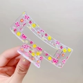 Pinza de pelo rectangular transparente con motivos de mariposas y flores rosas - Mariposa Roja