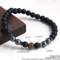 Matte black stone beaded bracelet with tiger eye and hematite, detailed size specifications - Tiger Eye Hematite Matte Black Beads