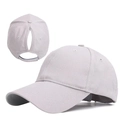 Detail of adjustable Velcro strap and ponytail hole on grey baseball cap - Adult, Adjustable / Gray