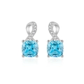 Elegant S925 sterling silver stud earrings with square sky blue gemstone and diamonds - Blue Zirconia Stud Earrings
