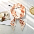 Elegant cream silk scarf with orange lion and tropical plant prints for hair or bags - Style I (Off-White/Orange Lion Tropical)