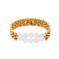 Gouden roestvrijstalen horlogebandarmband met dubbele rijen witte natuursteen kralen - Witte Steen