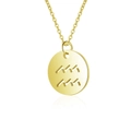 Macro detail of gold plated Aquarius zodiac pendant featuring hollow disc wave design - Aquarius / Gold