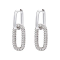 Orecchini a cerchio geometrici rettangolari argento da donna con micro-set di zirconi bianchi - Oro Bianco