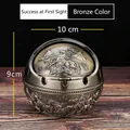Bronze spherical ashtray with horse relief carvings and rotating lid, 10x9cm size - Bronze Success Horse