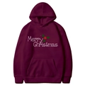 Burgundy Christmas hoodie featuring Merry Christmas print and festive holly leaves design - S / Burgundy