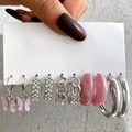 6-pair set of gold and pink earrings featuring resin butterfly and pearl accents - Pink Butterfly Pearl Chain Silver (28)