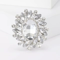 Exquisite silver-tone flower brooch with a large oval crystal and brilliant marquise rhinestones - Silver