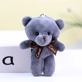 Soft grey teddy bear plush pendant featuring a brown Love ribbon around its neck - Gray