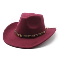 Detail of burgundy wool cowboy hat featuring a leopard print band and gold star studs - M (56-58cm) / Burgundy