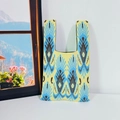 Ethnic knit tote bag in yellow and blue geometric pattern with double handles - Light Blue & Yellow
