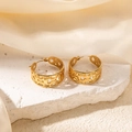 Golden wide hoop earrings with hollow geometric patterns and woven wheat ear design - Moon Cut-out (BJGE0470) / Gold