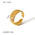 Adjustable 18k gold plated stainless steel croissant ring with 8mm width band - Croissant Twisted Style (HF-J1345) / Gold