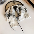 Pince à cheveux élégante en tissu blanc avec motif bambou à l'encre et longs rubans - Pince à Cheveux Nœud Imprimé Bambou à l'Encre