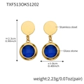 18k gold plated stainless steel earrings with round blue glass stones and measurements - Earrings Only / Gold-Blue