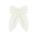 Handmade white satin ribbon bow hair clip with flowing tails for sweet hair styling - White