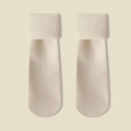 Creamy white thermal snow socks with thick fleece lining and fuzzy cuffs for women - One Size / Off White
