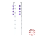 Detailed macro view of S925 sterling silver tassel earrings with four purple gemstones - Platinum - Four-pointed Star Purple Zircon