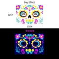 UV-fluoreszierendes Sugar Skull Gesichtstattoo für Halloween, JFY-001, 17x12cm groß - Goldpulver Fluoreszierend JFY-001