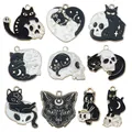 Halloween black cat and skull charms with gold metal edges and enamel finish - Mix 10pcs Halloween Black White Cat (SN951)
