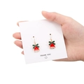 Christmas bell earrings in festive red with green bow and gold trim on card - 15mm Christmas Bell Style 1
