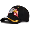Black baseball cap with American flag eagle embroidery and USA brim detail - Black