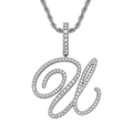 Macro view of silver U-shaped hip hop pendant with micro-pave cubic zirconia stones - Letter U / Silver (Pendant Only)