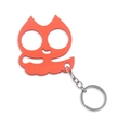 Red cat-shaped self-defense keychain tool with dual finger holes and metal ring - Justice Cat Orange (K00633-04)