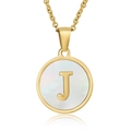 18K gold plated necklace with natural mother of pearl shell and letter J pendant - White Mother of Pearl Letter J