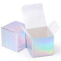 Cube holographic laser gift box with glitter finish and foldable paper structure - Fine Sand Silver